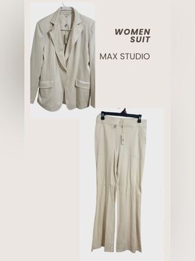 Max Studio Cream Tailored Bootcut Pantsuit Jacket & Pants